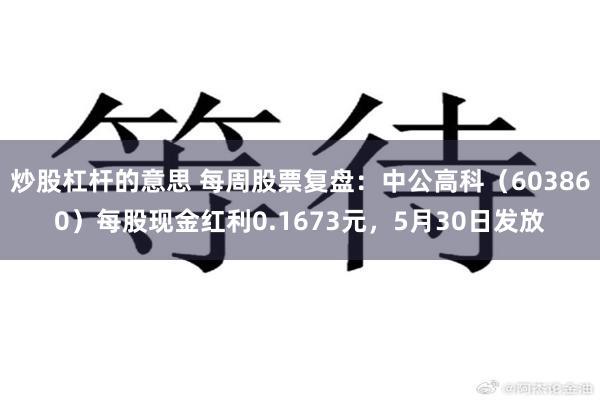 炒股杠杆的意思 每周股票复盘：中公高科（603860）每股现金红利0.1673元，5月30日发放