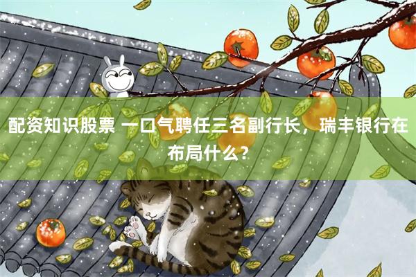 配资知识股票 一口气聘任三名副行长，瑞丰银行在布局什么？