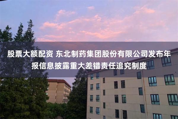 股票大额配资 东北制药集团股份有限公司发布年报信息披露重大差错责任追究制度
