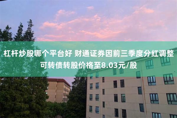 杠杆炒股哪个平台好 财通证券因前三季度分红调整可转债转股价格至8.03元/股
