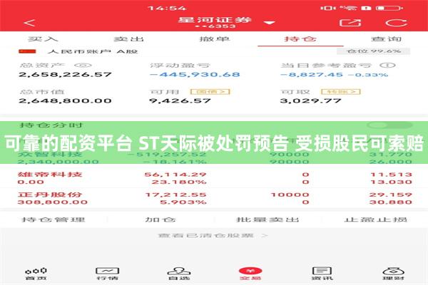 可靠的配资平台 ST天际被处罚预告 受损股民可索赔
