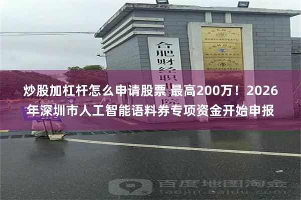 炒股加杠杆怎么申请股票 最高200万！2026年深圳市人工智能语料券专项资金开始申报